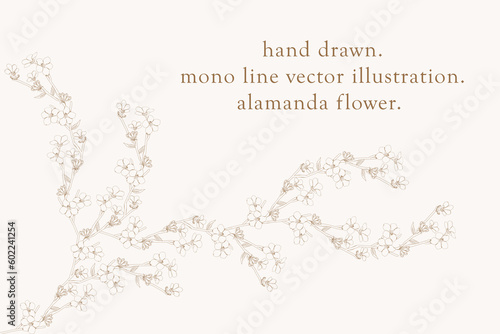 Landscape floral line pattern card template. flat background. handmade natural flowers. Vector design illustration