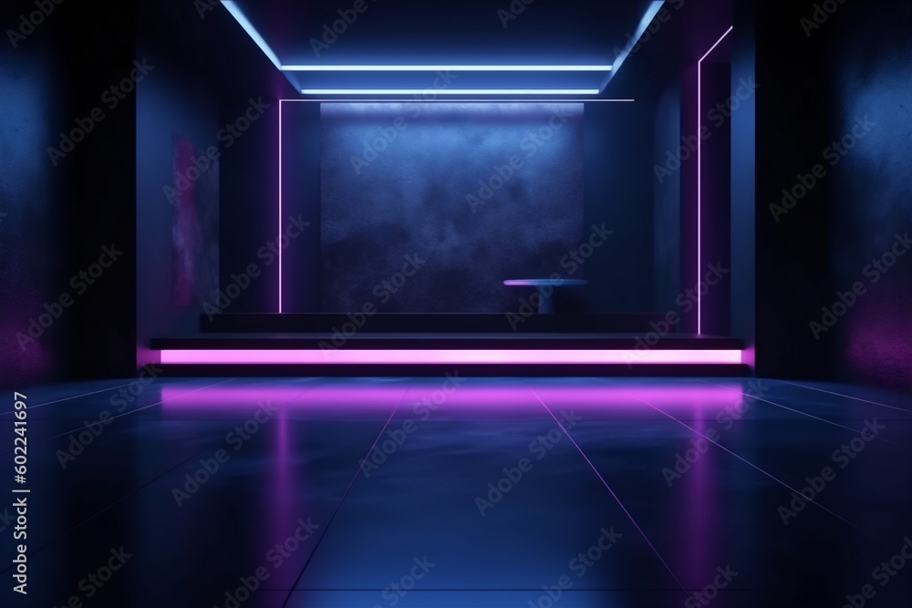 fog neon blue ray rays smoke room space background abstract light. Generative AI. fog neon blue ray rays smoke room space background abstract light. Generative AI.
