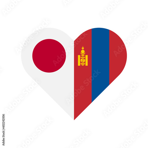unity concept. heart shape icon of japan and mongolia flags. vector illustration isolated on white background
