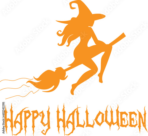 Happy Halloween Witch On Broom T-Shirt Design Vector File