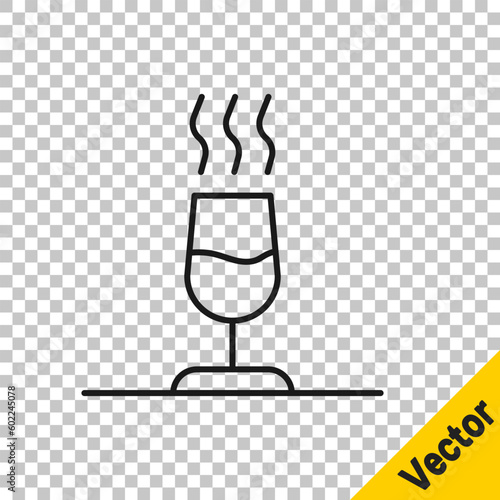 Black line Wine tasting, degustation icon isolated on transparent background. Sommelier. Smells of wine. Vector