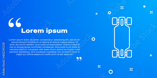 White line Longboard or skateboard cruiser icon isolated on blue background. Extreme sport. Sport equipment. Vector