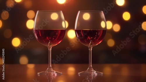 Cheers to Celebration: Two Wine or Champagne Glasses on a Stunning Bokeh Background. Generative AI