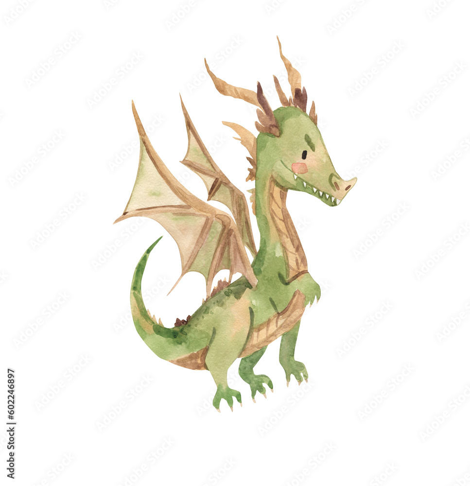 Watercolor dragon illustration for kids