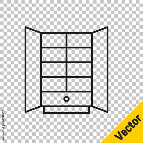 Black line Wardrobe icon isolated on transparent background. Cupboard sign. Vector