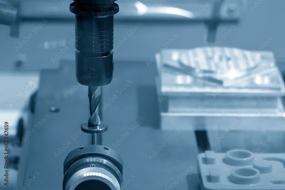 The tool length measurement for CNC milling cutter in the light blue scene. The tool length measurement for CNC milling cutter in the light blue scene.