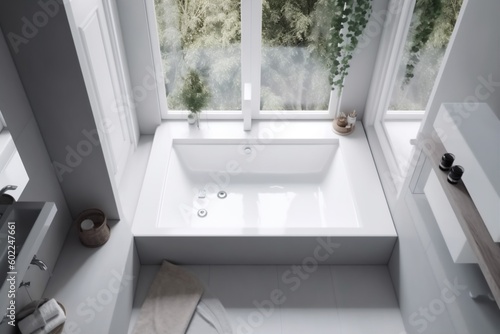 home apartment house indoor sink room interior design white tub window. Generative AI.