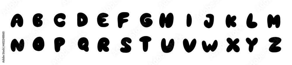 Childlike black english latin abc alphabet font A to Z. Vector illustration in handmade doodle, handwritten doodle style isolated on white background. For typography, wedding invitation, learning. Childlike black english latin abc alphabet font A to Z. Vector illustration in handmade doodle, handwritten doodle style isolated on white background. For typography, wedding invitation, learning.