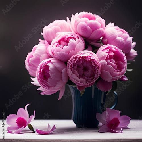 Rosa Pfingstrosen in einer Vase, Generative Ai