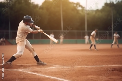 athlete man field baseball horizontal sport bat game player ball team. Generative AI.