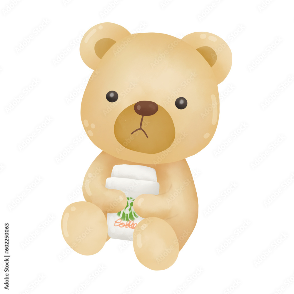 Naklejka premium teddy bear and coffee cup