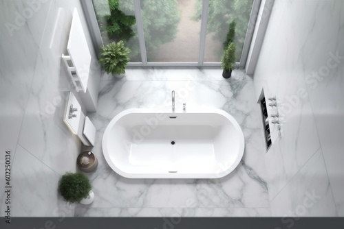 interior bathtub design home window white tub indoor house apartment room. Generative AI.