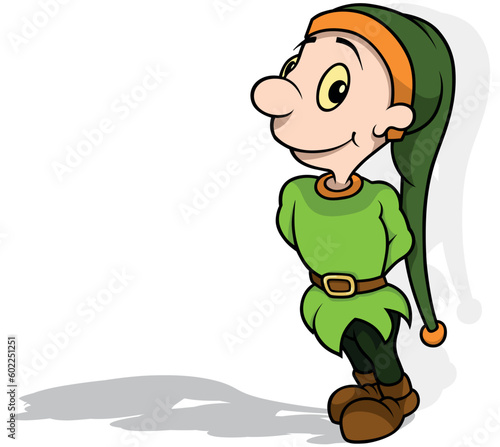 Standing Leprechaun in a Green Costume with a Long Cap on his Head