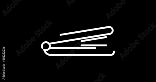 hair iron animated outline icon with alpha channel. hair iron 4k video animation for web, mobile and ui design