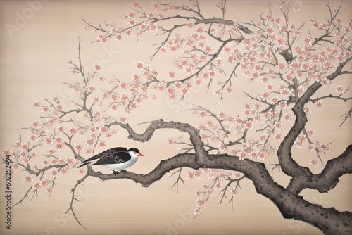 Tranquil Serenity in Soft Pastel Tones: An Intricate Drawing of Cherry Blossom, generative AI