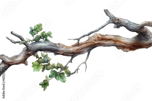 Watercolor tree branch with leaves and flowers