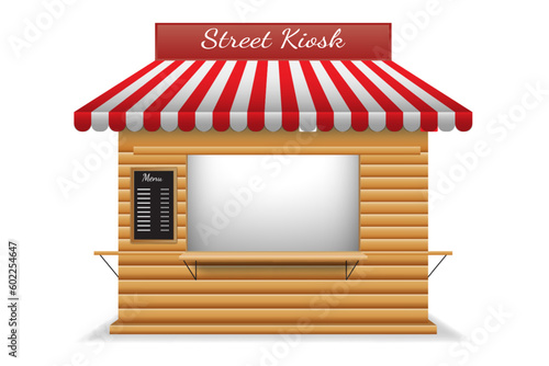 striped blank market stall or kiosk market awning shop isolated. 3d illustration