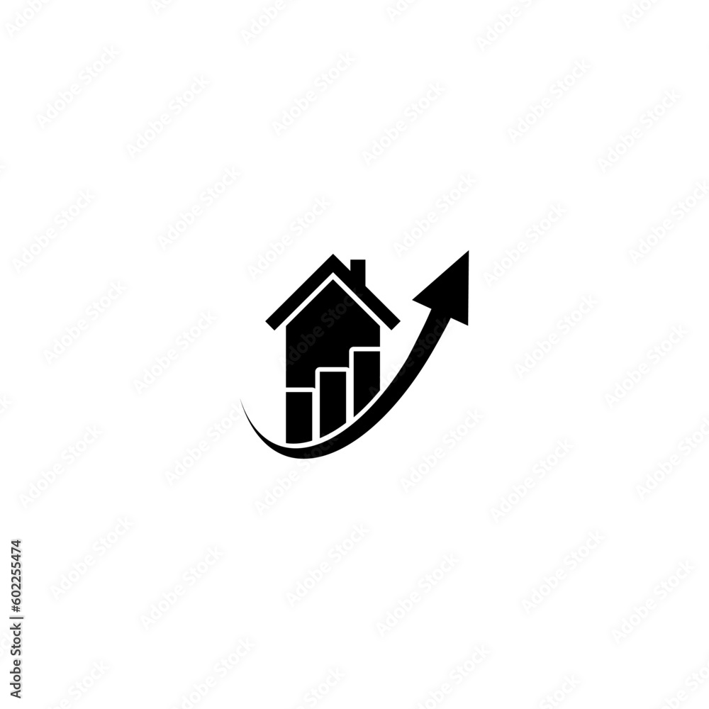 Fototapeta premium House price or value increase icon. Growth graph icon isolated on white background
