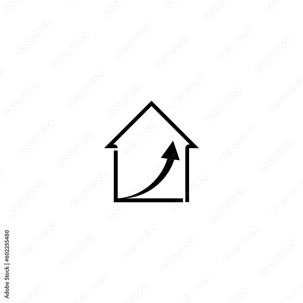 House price or value increase icon. Growth graph icon isolated on white background House price or value increase icon. Growth graph icon isolated on white background