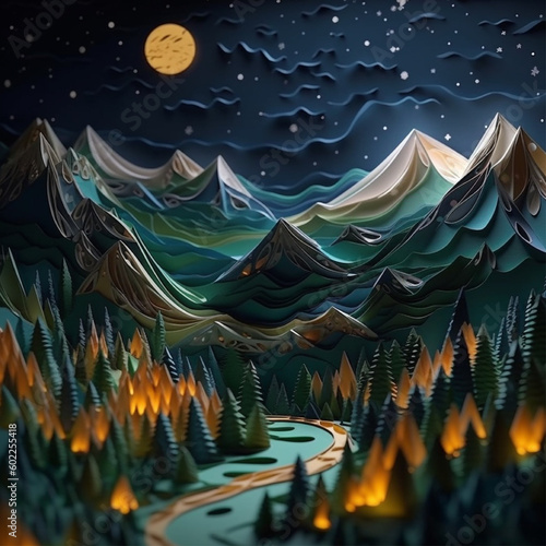 Mountain paper art illustration by generative AI tools