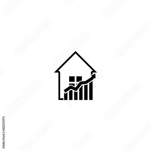 House price or value increase icon. Growth graph icon isolated on white background