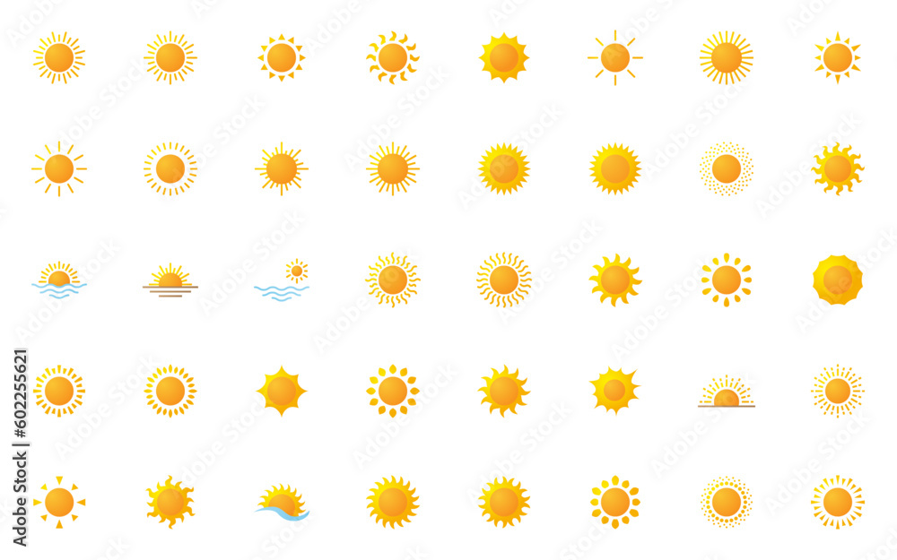 set of sun icons, summer, sunny, weather set of sun icons, summer, sunny, weather