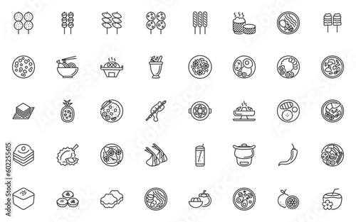 set of thai food icons, spicy, restaurant,