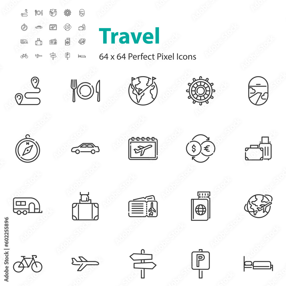 set of travel icons, transportation, airplane