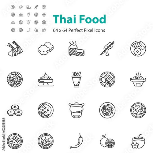 set of thai food icons, spicy, restaurant,