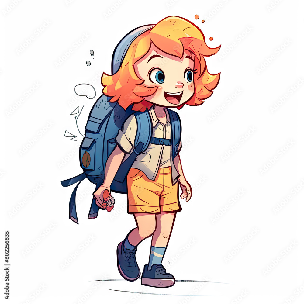 School child with backpack - generative AI, AI generated School child with backpack - generative AI, AI generated