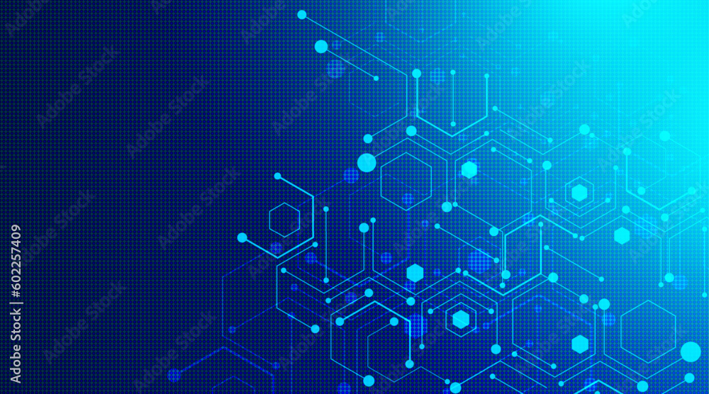 Abstract computer technology background with circuit board and hexagon tech.Vector illustration - obrazy, fototapety, plakaty 