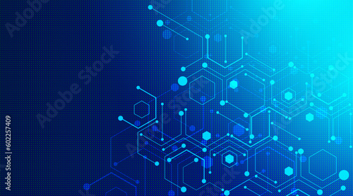 Abstract computer technology background with circuit board and hexagon tech.Vector illustration