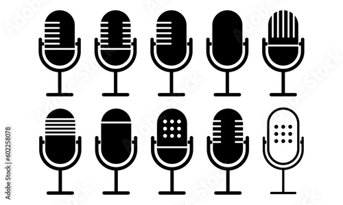 Microphone icon set. various types of microphones.