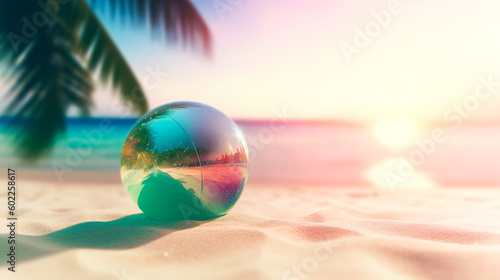 トロピカルな砂浜のガラス玉　Generative AI photo