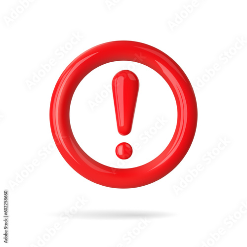 Red alert sign with exclamation mark front view. Danger, caution, attention icon. Realistic vector illustration