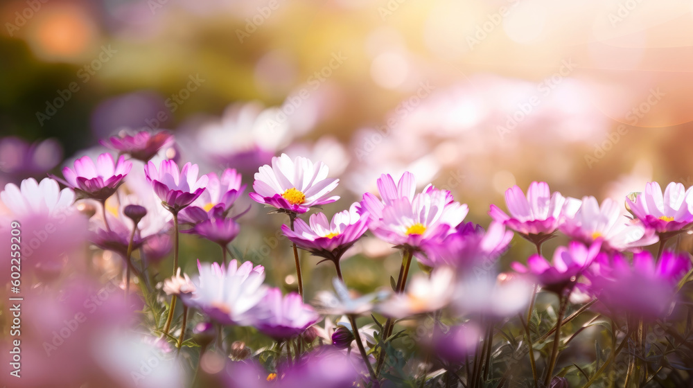 Field of cosmos flower, generative ai Field of cosmos flower, generative ai