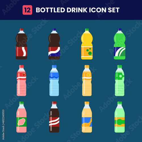 Bottled drink icon set, bottle vector collection