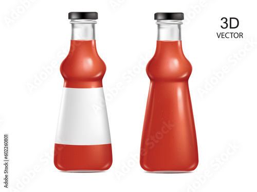 vector illustration sauce glass bottles design element,blank label and with out label,sauce bottles design isolated on the white background.