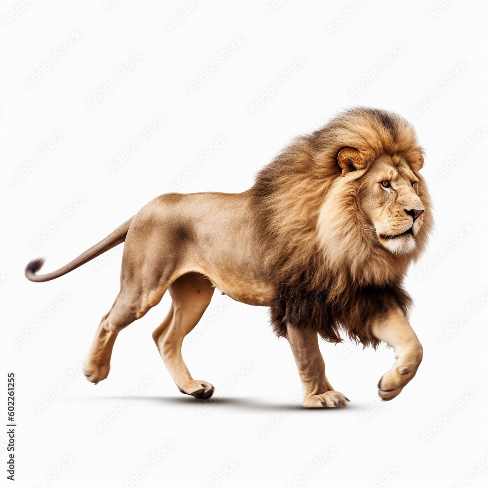 A Majestic Lion, king of the jungle, running male lion
