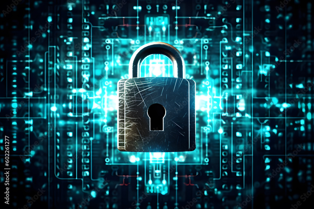 Digital padlock, data privacy concept - Generative AI Digital padlock, data privacy concept - Generative AI