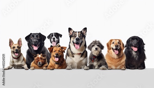 A group cute beautiful dogs, happy dog, smiling dogs, dog portrait, dog group photos