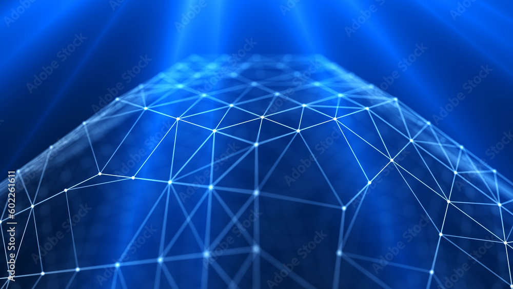 Obraz premium Sphere of particles and lines. Futuristic digital technology. Network or connection. Abstract background of points and lines. Big data. Science background. 3d rendering