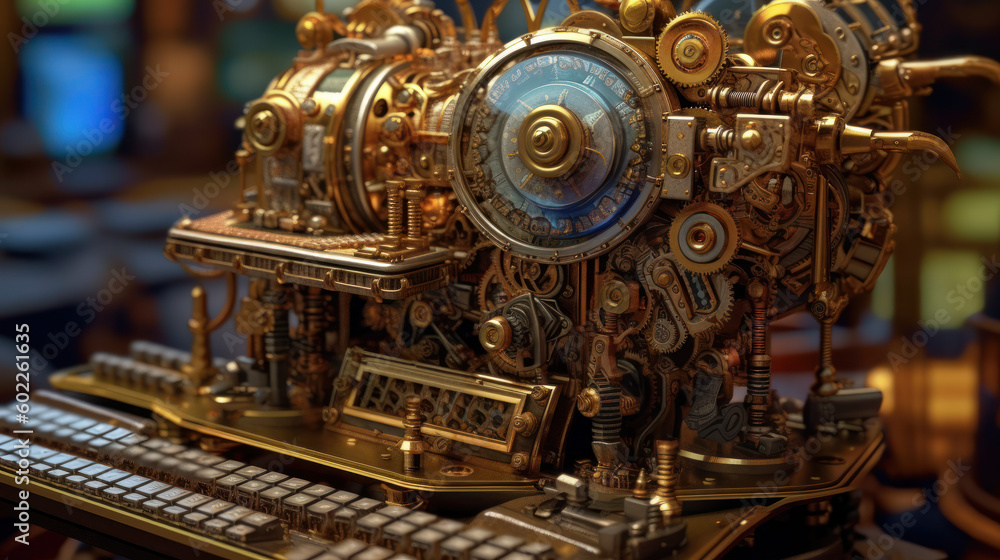 Mechanical Majesty: Unveiling the Intricate Steampunk Computer Macro. Generative AI Mechanical Majesty: Unveiling the Intricate Steampunk Computer Macro. Generative AI