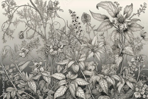 Figwort Drawing with Delicate and Intricate Style: Fine Details and Exquisite Linework, generative AI photo