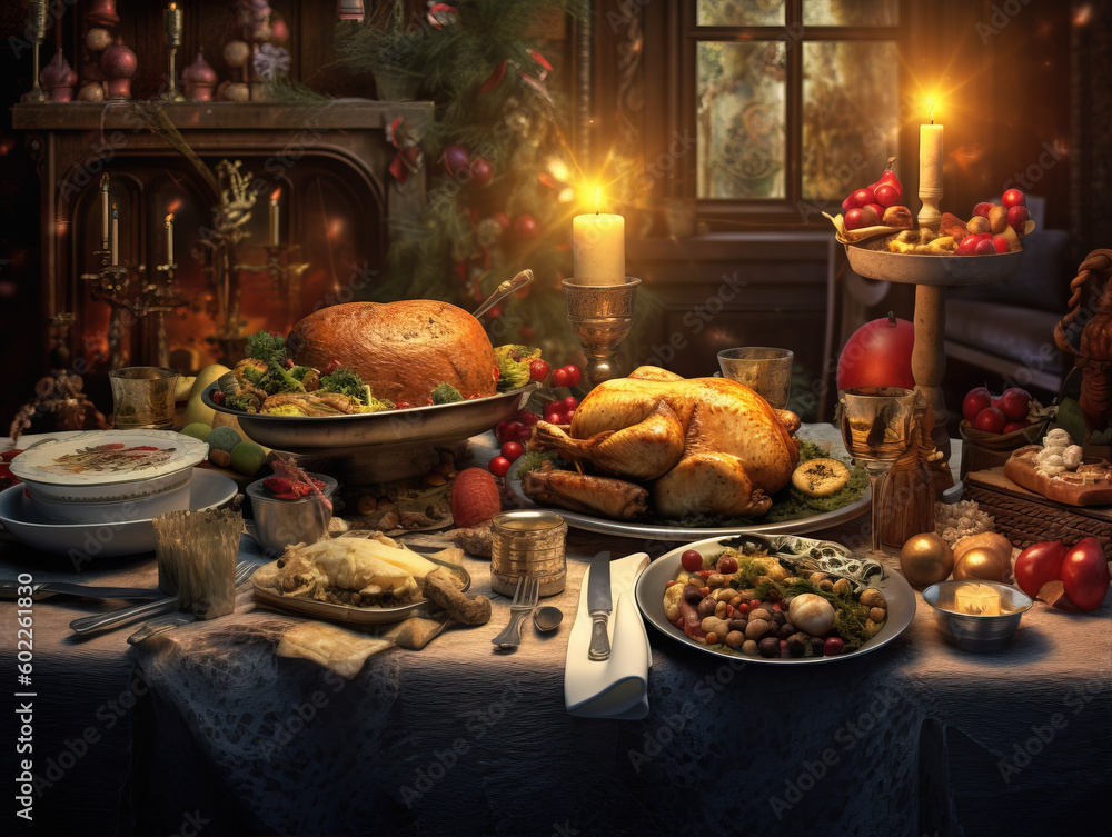 The Christmas Feast is a warm and inviting family gathering that takes place on Christmas Day in England, where loved ones come together to enjoy delicious and hearty foods such as Roast Turkey, Roast