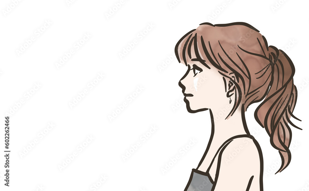 Profile of a woman with a ponytail non back ground Profile of a woman with a ponytail non back ground