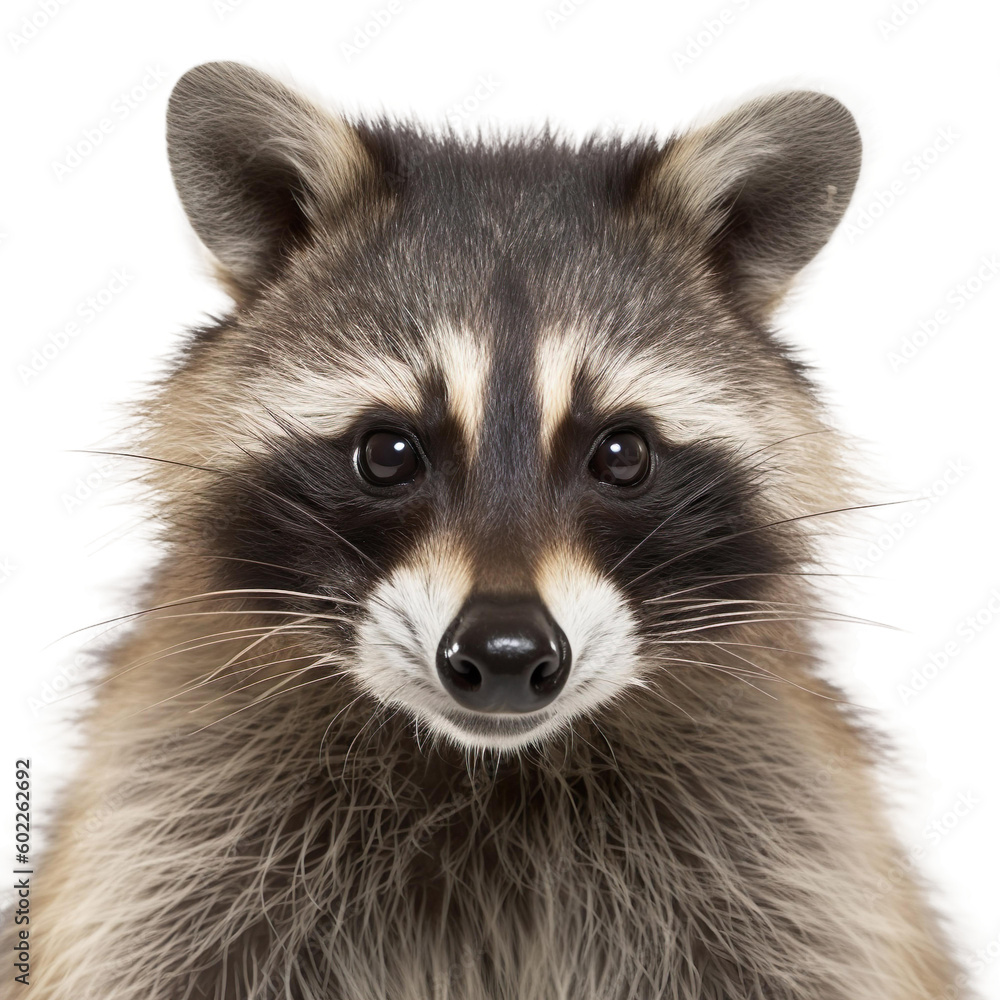 Close up of racoon with a transparent background, Generative Ai