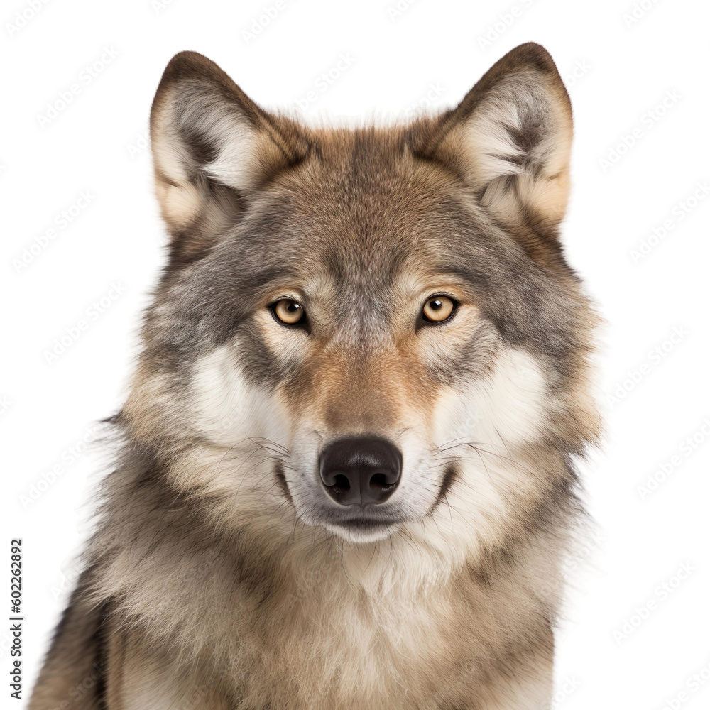 Close up of wolf with a transparent background, Generative Ai