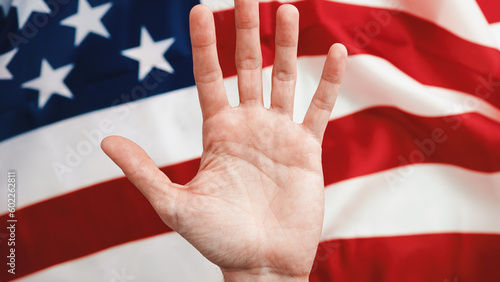 Memorial day background with united states flag on the table