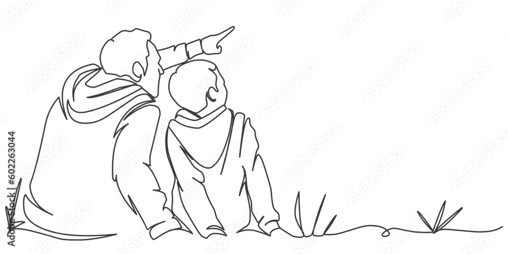 Fathers day line art hand drawn vector illustration, father and son ...